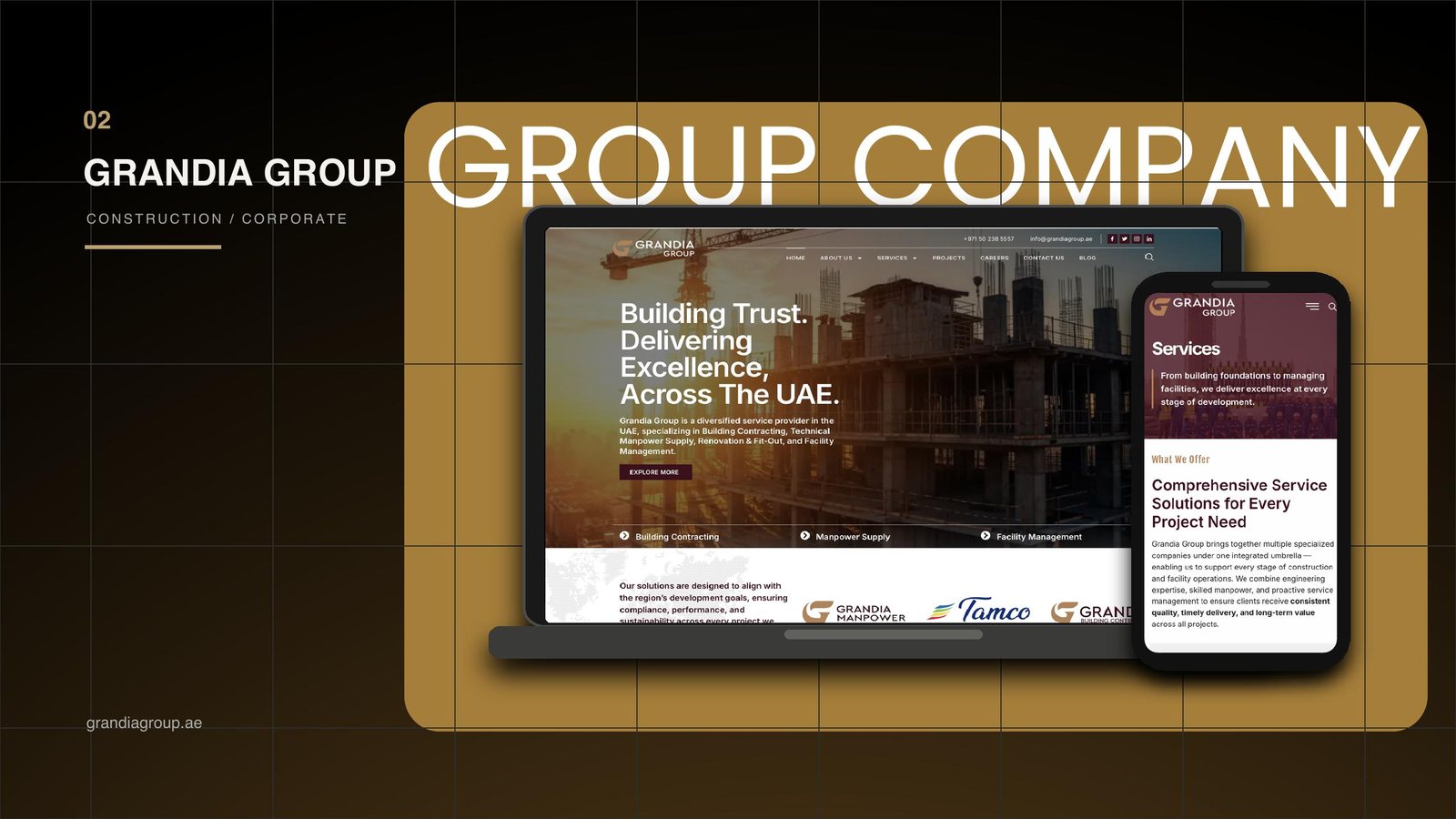 Grandia Group 1 — corporate website design UAE, construction company website, business group branding